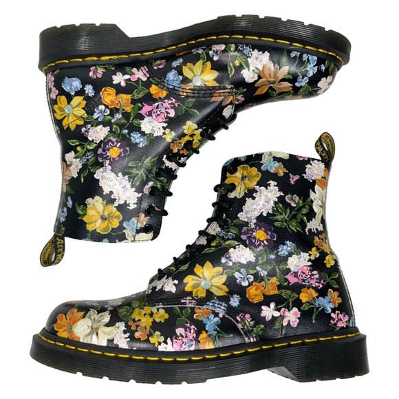 Dr. Martens Shoes - Dr Martens 1460 Pascal DF Darcy Floral Lace Up Black Leather Combat Boots W10 M9